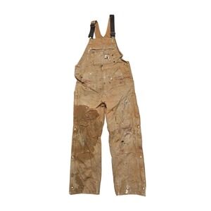 Carhartt Distressed Bib Overall Jacket Carpenter Work Mens Medium Painted